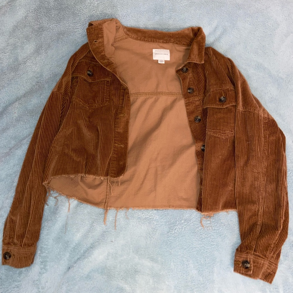 American Eagle Cropped Velvet/Corduroy Brown Jacket